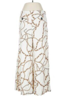 Anthropologie Maeve Linen Wide Leg Crop Palazzo Pant Chain Print Ivory EUC - 6